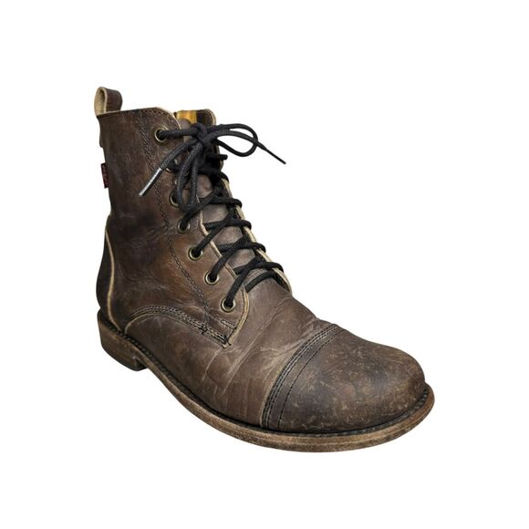 Levi’s Women’s 7.5 Distressed Leather Combat Boots Brown Lace Up Zip - Picture 1 of 8